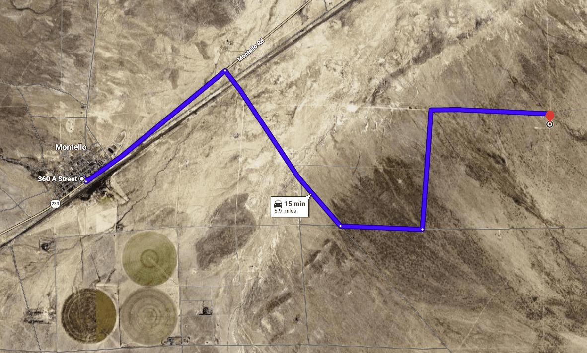 Drive from Montello to the parcel, about 15 minutes and 5.9 miles